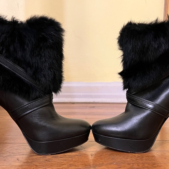 COACH Athena fur boots leather boot real RABBIT fur vintage boot Ankle Boot - Picture 3 of 6